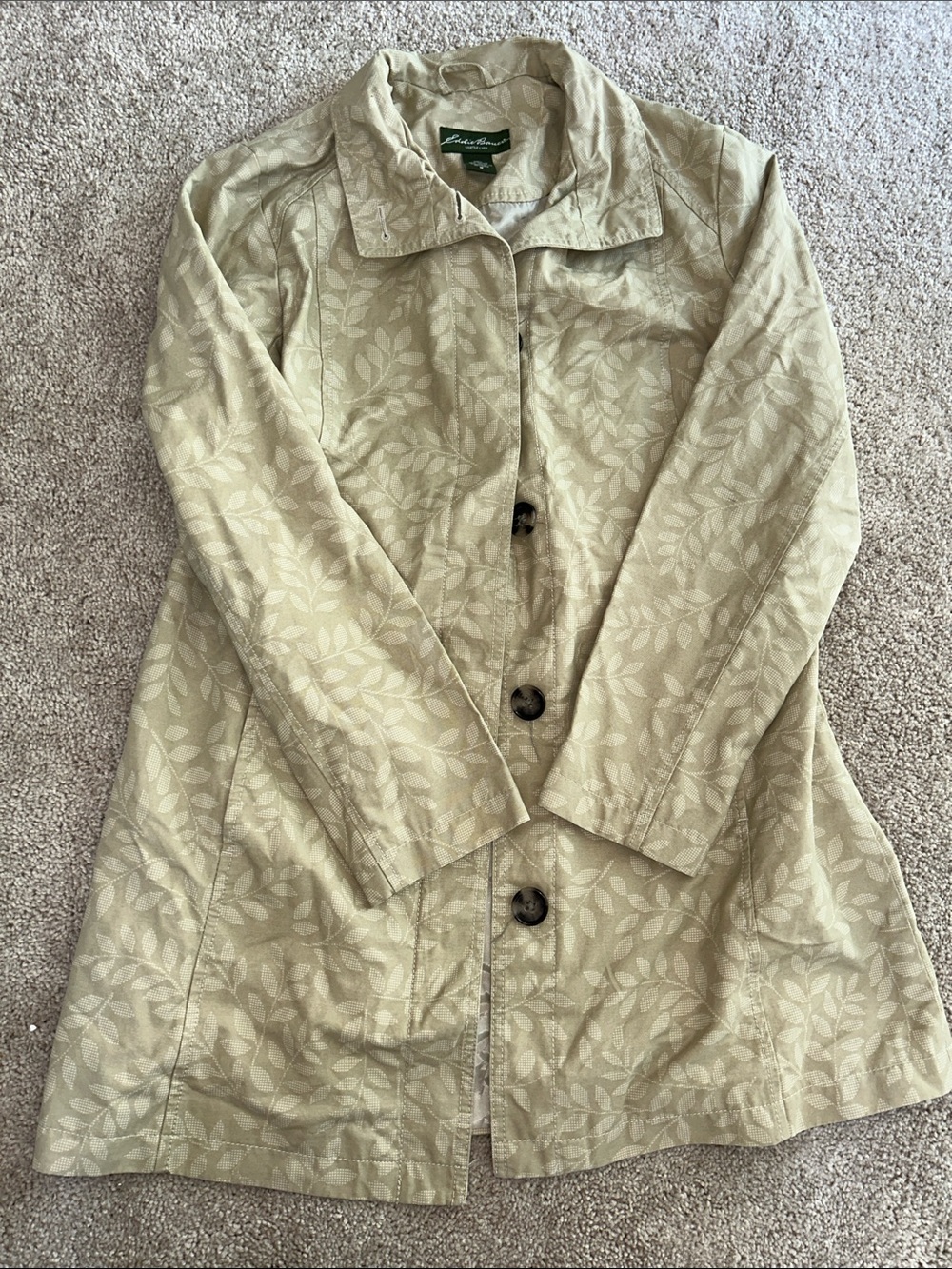 Eddie Bauer Light Cream Leaf-Print Trench Coat